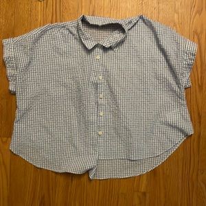 Madewell light button up blue and white checkered shirt with collar Size Large